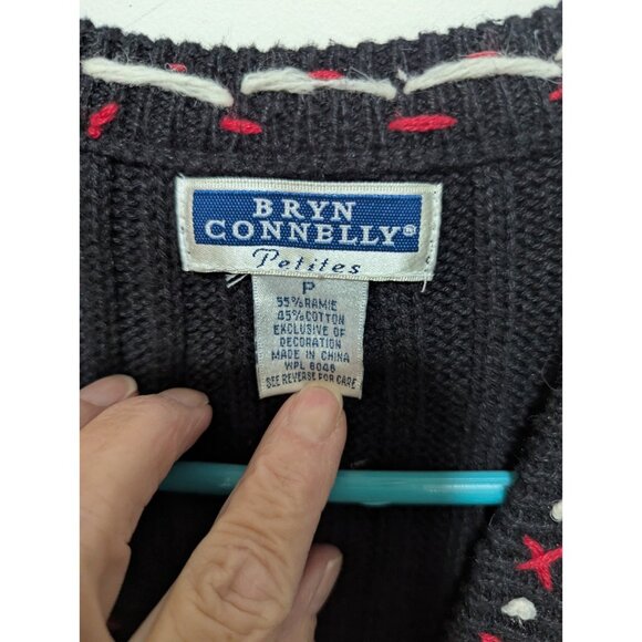 Vintage Bryn Connely Christmas Sweater Vest Petite Size P Holiday Full Zip - Picture 7 of 9